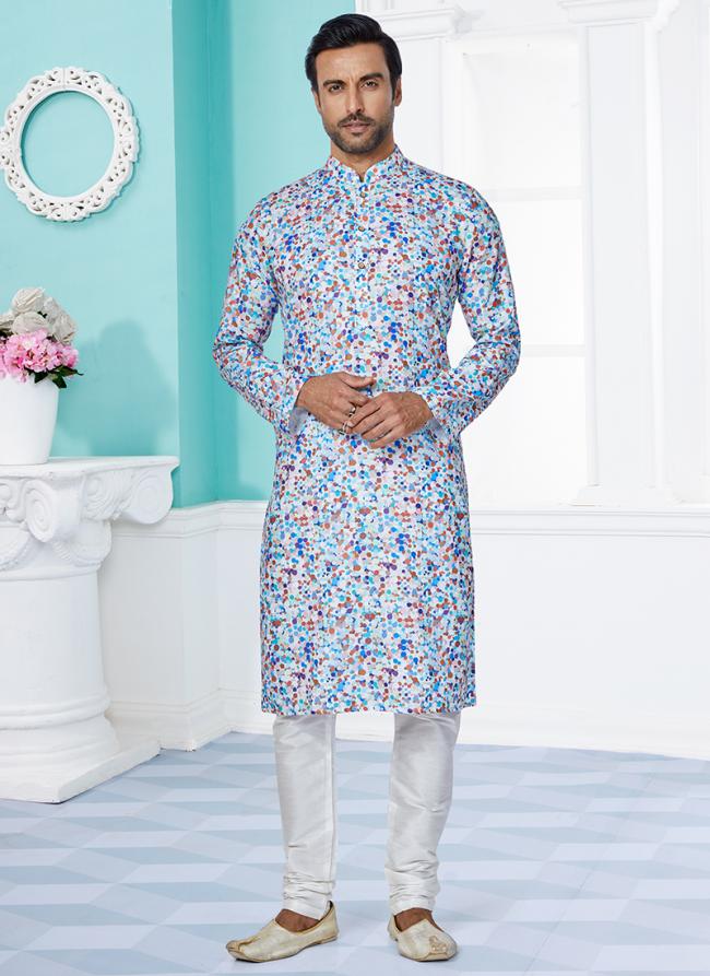 Dhupion Silk Multi Color Festival Wear Printed Readymade Kurta Pajama